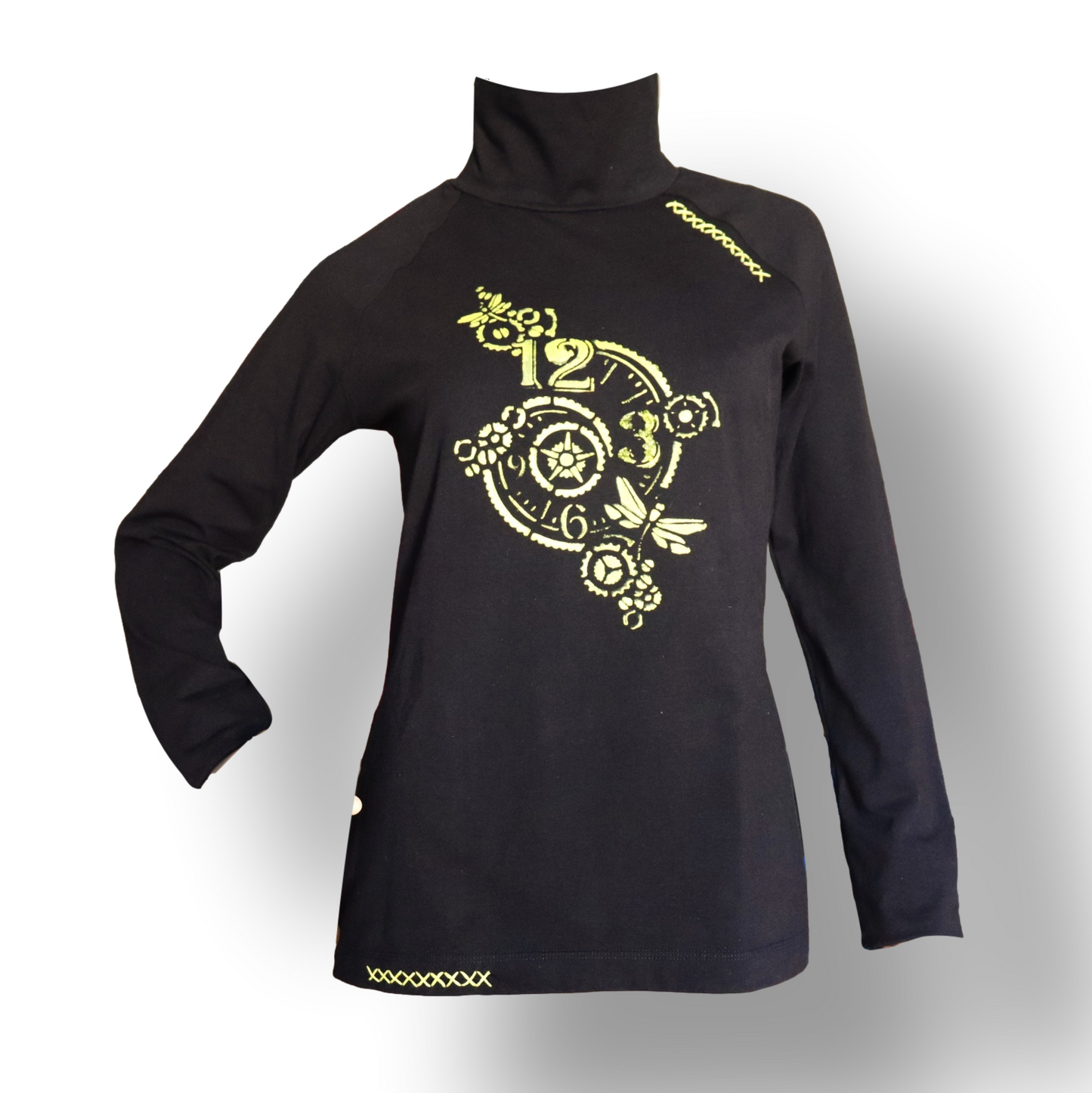 Women's Long Sleeve Turtleneck Lightweight Top Hand Painted