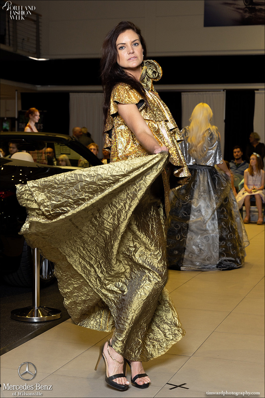 Women's Gold and Green Evening Gown (Top + Skirt)