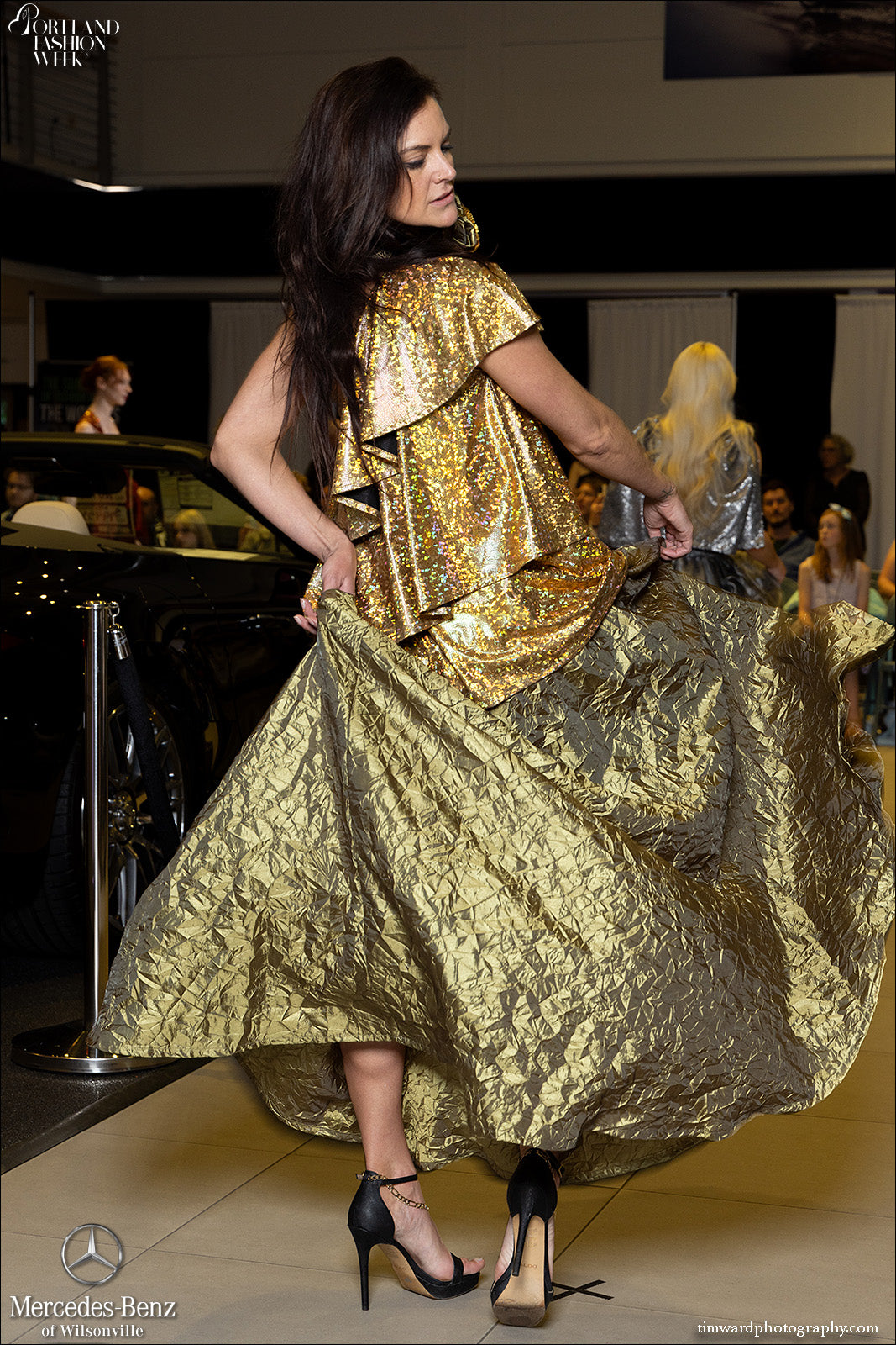 Women's Gold and Green Evening Gown (Top + Skirt)