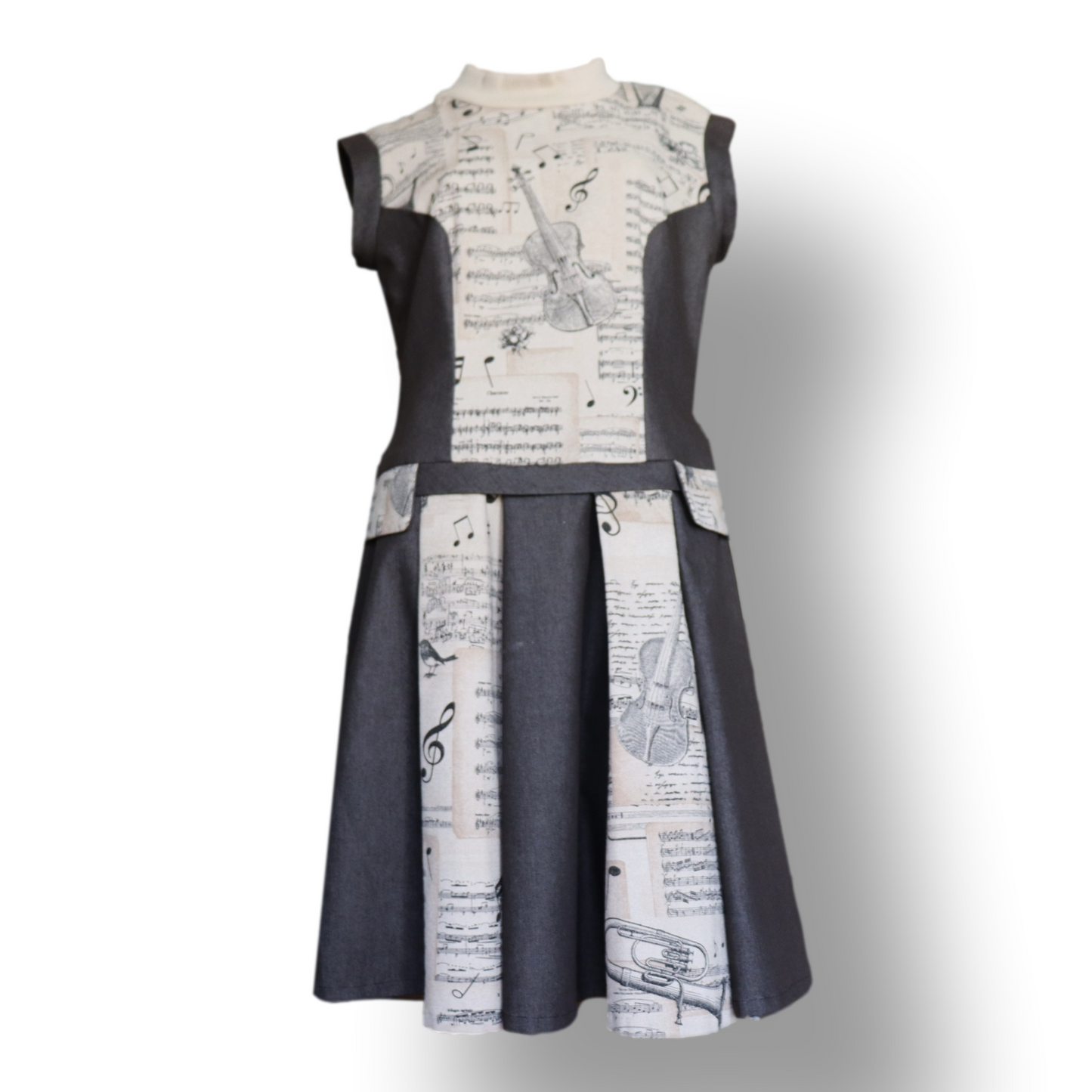 Women's Sleeveless Stand Collar Low Waistline Dress "Music"